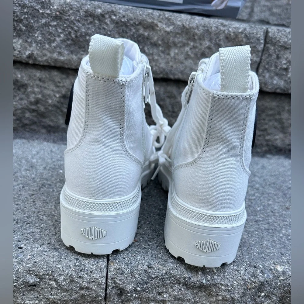 New in Box Palladium Women's White Pallabase Twill Size 7.5 Combat Boots - Picture 7 of 14